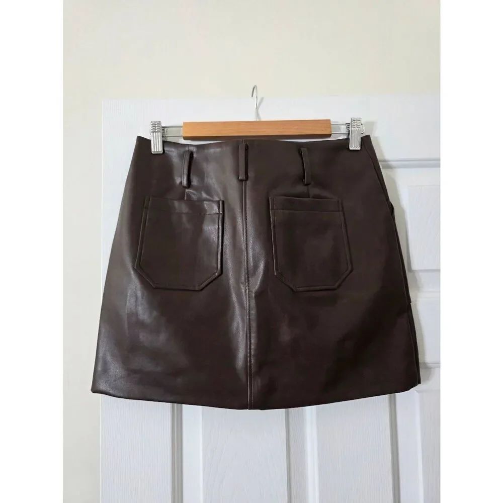Petite Studio Andy Vegan Leather Skirt, Brown S Nwt — image 5 of 7